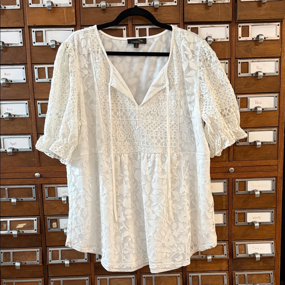 Suzanne Betro White Lace Boho Blouse Size 2X